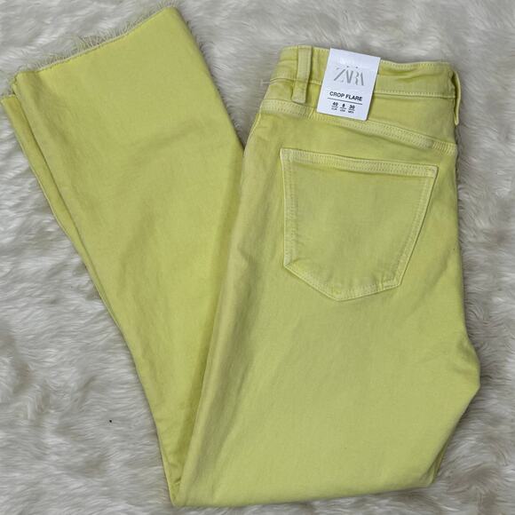 Zara Mid Rise Crop Flare Lime Yellow Stretch Jeans NWT Size 8 - Picture 14 of 15
